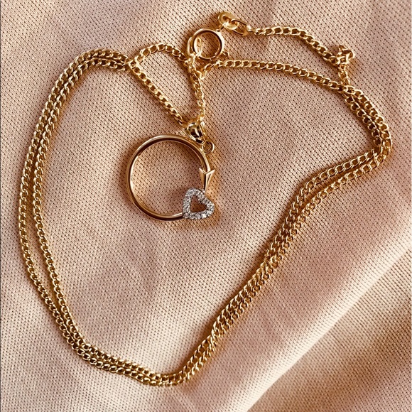Real 18K Gold Necklace with Arrow Heart Pendant - Picture 1 of 5